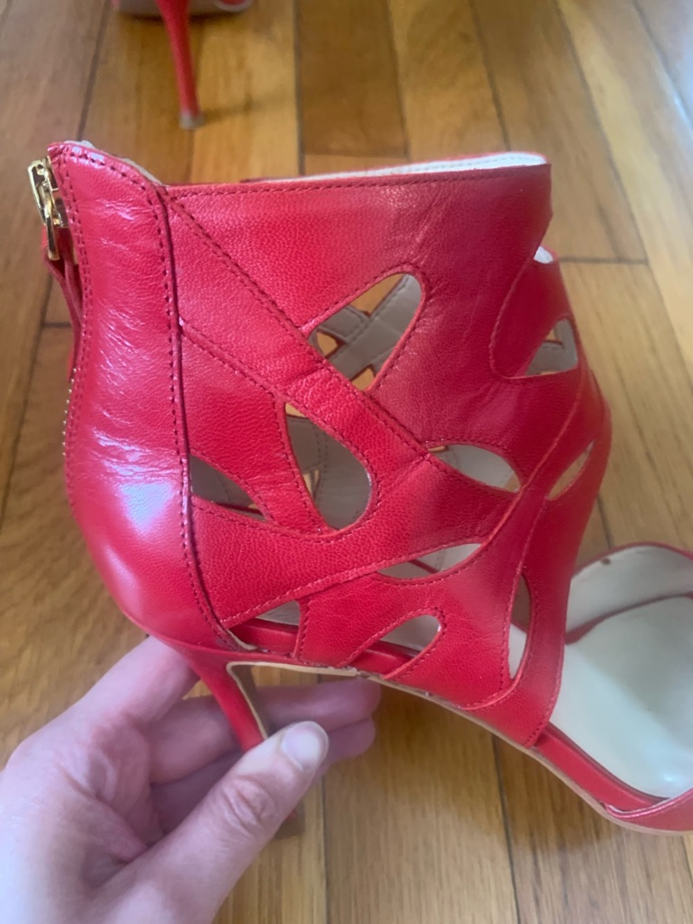 Nine West Red Fabeyana Open Toe Cage Cutout Stiletto Ankle Shoes - Size 7.5 - Picture 5 of 8